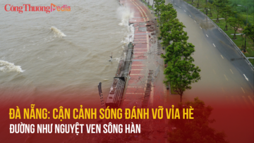 Đà Nẵng: Cận cảnh sóng đánh vỡ vỉa hè đường Như Nguyện ven sông Hàn