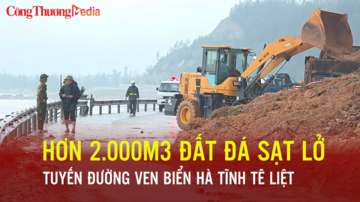 Hơn 2.000m3 đất, đá sạt lở khiến tuyến đường ven biển Hà Tĩnh tê liệt