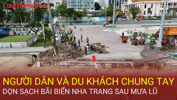 Người dân và du khách chung tay dọn sạch bãi biển Trần Phú sau mưa lũ