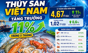 Infographic | 5 tháng, xuất khẩu thủy sản đạt 4,67 tỷ USD