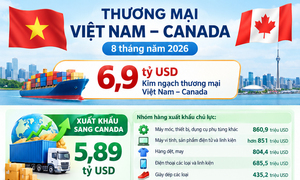 Infographic | 8 tháng, kim ngạch thương mại Việt Nam - Canada đạt 6,9 tỷ USD