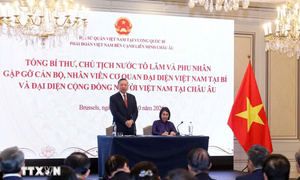 Tổng Bí thư, Chủ tịch nước Tô Lâm gặp gỡ cán bộ, nhân viên Cơ quan đại diện Việt Nam tại Bỉ và đại diện cộng đồng người Việt Nam tại châu Âu
