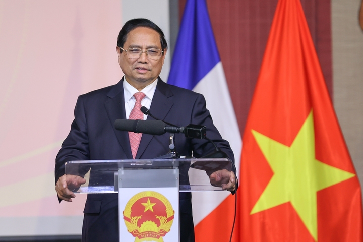 Thủ tướng Phạm Minh Chính: Cộng đồng người Việt Nam tại Pháp có truyền thống vô cùng đáng tự hào. Ảnh: VGP/Nhật Bắc