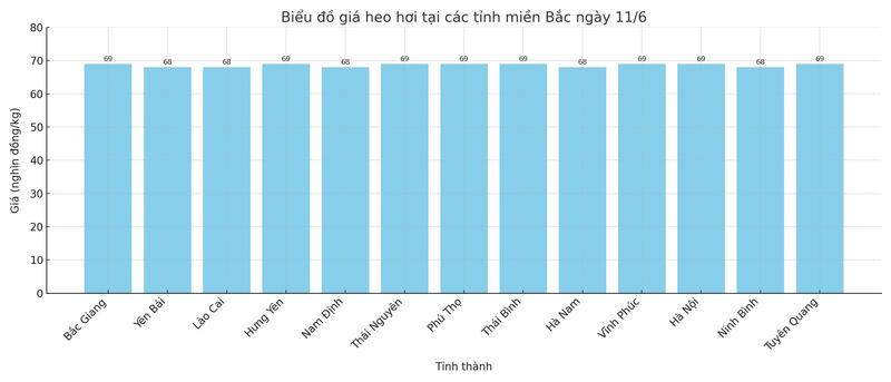 Biểu đồ giá heo hơi tại các tỉnh miền Bắc ngày 11/6.