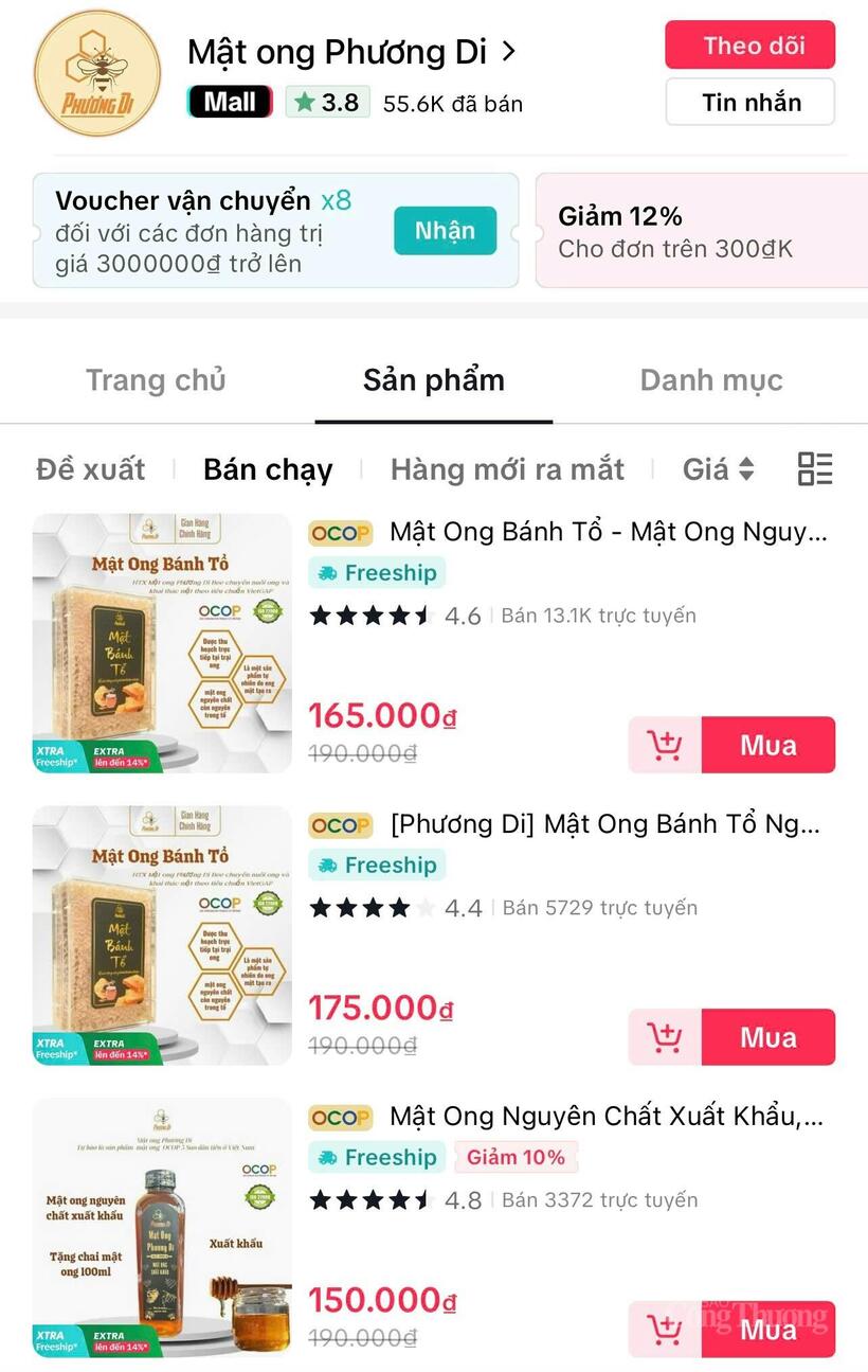 Hơn 55,6 ngàn lượt sản phẩm của HTX Mật ong Phương Di Ia Grai được bán ra thông qua nền tảng TikTok Shop