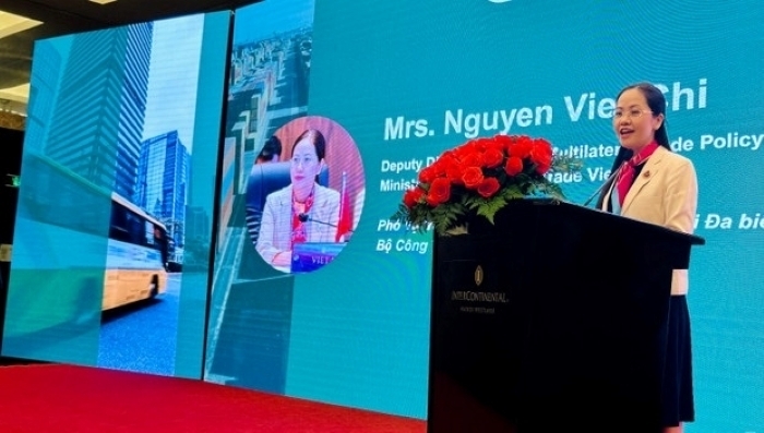 Bà Nguyễn Việt Chi - Phó Vụ trưởng Vụ Chính sách thương mại đa biên nhấn mạnh vai trò của việc nâng cấp AANZFTA. Ảnh: Hải Yến