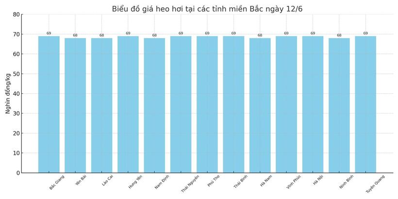 Biểu đồ giá heo hơi tại các tỉnh miền Bắc ngày 12/6.