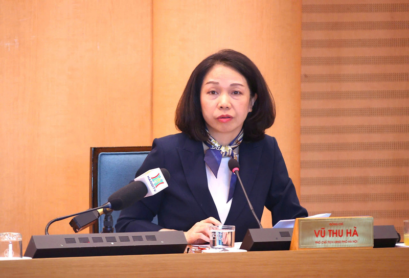 Phó Chủ tịch UBND TP. Hà Nội Vũ Thu Hà phát biểu tại cuộc họp. Ảnh: Linh Phạm