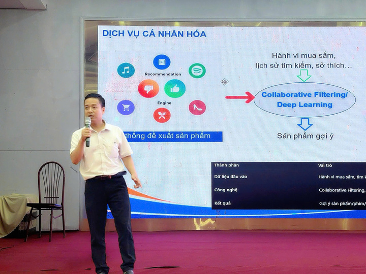 Ông Cao Quí Long, đại diện Trung tâm eComDX giới thiệu cách doanh nghiệp có thể tự động hoá công việc bằng AI. Ảnh: Cục Thương mại điện tử và Kinh tế số