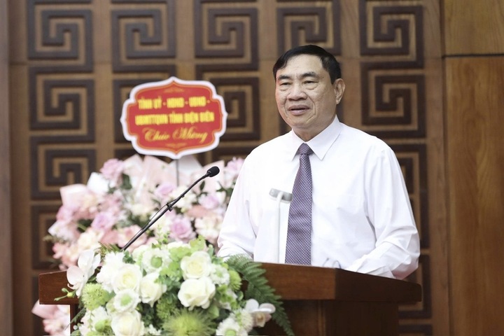 Bí thư Tỉnh ủy Điện Biên Trần Quốc Cường phát biểu tại Lễ kỷ niệm 100 năm Ngày Báo chí cách mạng Việt Nam (21/6/1925 - 21/6/2025). Ảnh: Thu Thủy