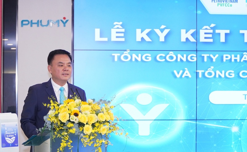 Ông Nguyễn Xuân Hòa - Chủ tịch HĐQT Phú Mỹ phát biểu tại Lễ ký kết (Ảnh: PVFCCo – Phú Mỹ)