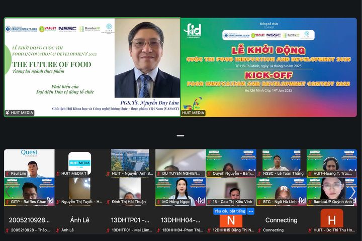 Cuộc thi Food Innovation and Development 2025 (FID 2025) với chủ đề “The Future of Food - Tương lai ngành thực phẩm”, chính thức khởi động bằng lễ công bố diễn ra trên nền tảng thực tế ảo. Ảnh: HUIT.