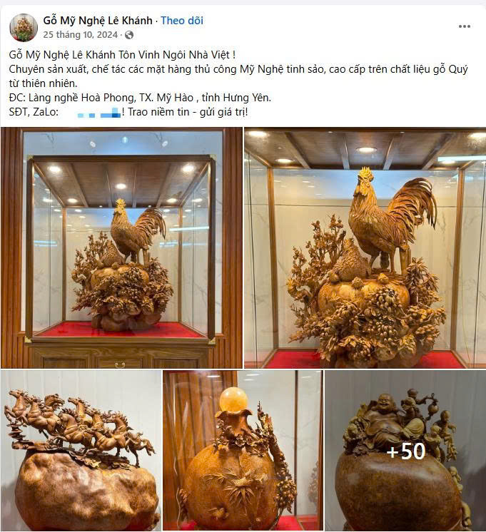 Các cơ sở làng nghề Hưng Yên chủ động quảng bá sản phẩm của mình trên mạng xã hội. Ảnh chụp màn hình