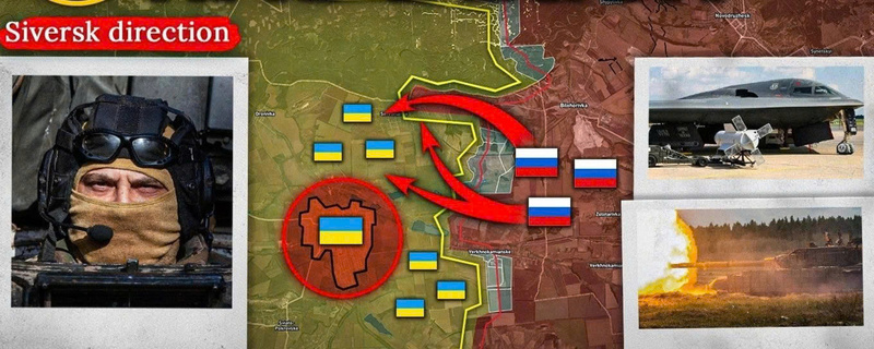 Bản đồ chiến sự Nga - Ukraine tại Seversk ngày 16/6. Trong đó, Moskva kiểm soát phần màu nâu, đang đẩy mạnh tấn công theo các mũi tên đỏ. Ảnh: Military Summary