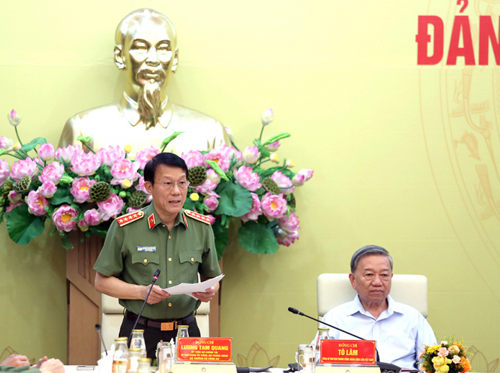 Bộ trưởng Bộ Công an Lương Tam Quang phát biểu khai mạc Hội nghị. Ảnh: CAND