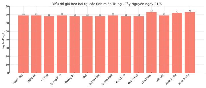 Biểu đồ giá heo hơi tại các tỉnh miền Trung - Tây Nguyên ngày 21/6.