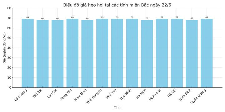 Biểu đồ giá heo hơi tại các tỉnh miền Bắc ngày 22/6.