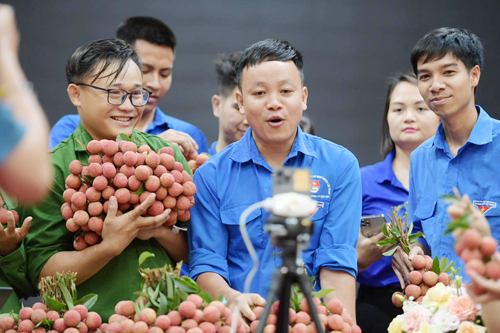 Sản phẩm vải thiều được livestream bán qua sàn thương mại điện tử.