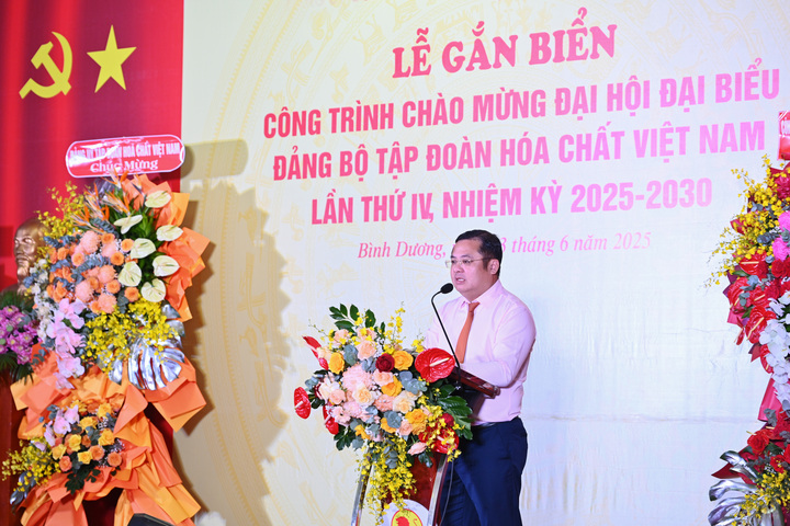 Ủy viên BCH Đảng bộ Chính phủ, Bí thư Đảng ủy, Chủ tịch HĐTV Tập đoàn Hóa chất Việt Nam Phùng Quang Hiệp phát biểu.