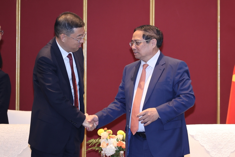 Thủ tướng Phạm Minh Chính tiếp ông Cát Hải Kiều, Chủ tịch Hội đồng Quản trị Ngân hàng Trung Quốc (BOC). Ảnh: VGP/Nhật Bắc
