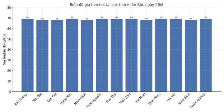 Biểu đồ giá heo hơi tại các tỉnh miền Bắc ngày 26/6.