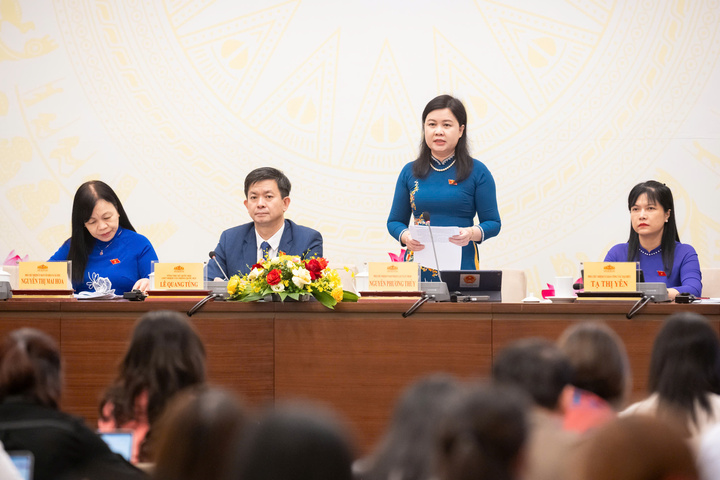 Phó Chủ nhiệm Ủy ban Pháp luật và Tư pháp Nguyễn Phương Thủy trả lời câu hỏi của phóng viên tại buổi họp báo. Ảnh: Phi Long