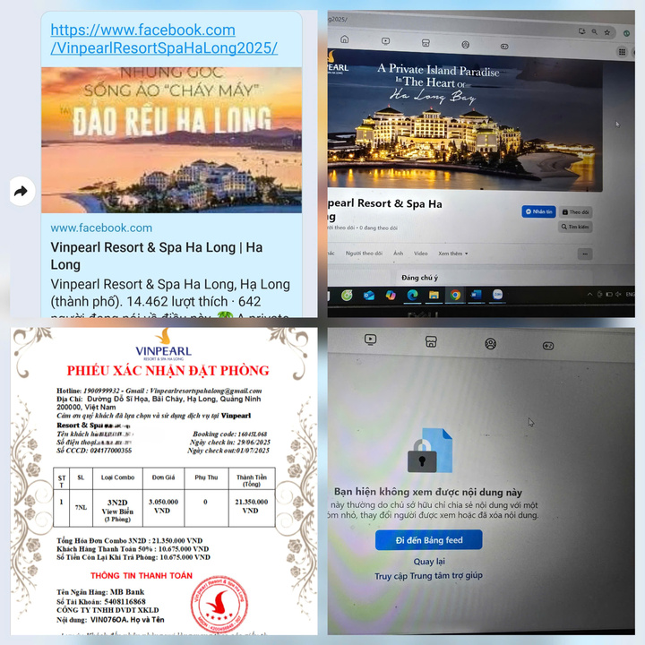 Trang fanpage mạo danh Vinpearl Resort & Spa Ha Long để lừa đảo. Ảnh chụp màn hình