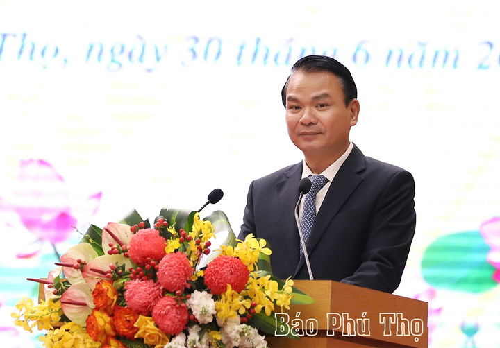 Đồng chí Đặng Xuân Phong, Ủy viên Ban Chấp hàng Trung ương Đảng, Bí thư Tỉnh ủy Phú Thọ (mới) phát biểu nhận nhiệm vụ. Ảnh: Báo Phú Thọ