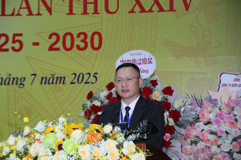 Ông Hoàng Hải, Bí thư Đảng ủy, Giám đốc Công ty Điện lực Thanh Hóa phát biểu tại Đại hội