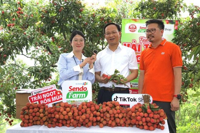 Phó Chủ tịch tỉnh Bắc Ninh Phạm Văn Thịnh livestream bán vải thiều vào ngày 29/6. Ảnh: PT