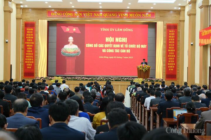 Hội nghị công bố Quyết định về tổ chức bộ máy và công tác cán bộ. Ảnh: Lê Sơn