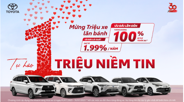 Toyota Việt Nam tiếp tục phối hợp cùng hệ thống đại lý triển khai chương trình ưu đãi hấp dẫn cho khách hàng mua xe trong tháng 7