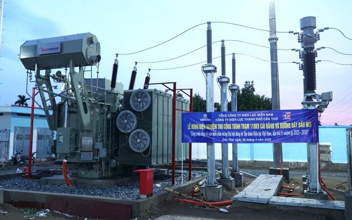 Trạm biến áp 110kV Cái Răng và Đường dây đấu nối (TP. Cần Thơ) đóng điện trước ngày 30/4/2025. Ảnh: EVNSPC.