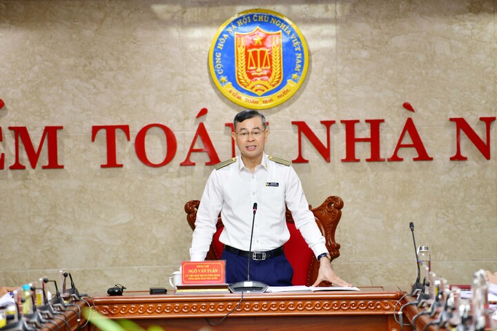 Tổng Kiểm toán nhà nước Ngô Văn Tuấn phát biểu chỉ đạo Hội nghị. Ảnh: SAV
