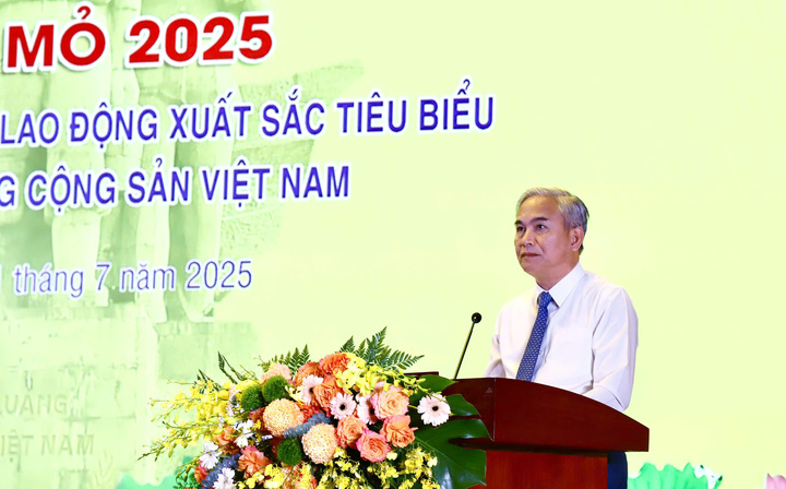Đồng chí Vũ Anh Tuấn, Phó Bí thư Đảng ủy, Tổng giám đốc Tập đoàn Công nghiệp Than - Khoáng sản Việt Nam (TKV) phát biểu tại Hội nghị - Tuyên dương 220 đảng viên tiêu biểu là công nhân và nhân viên lao động trực tiếp đang làm việc tại 65 công đoàn cơ sở trong toàn ngành