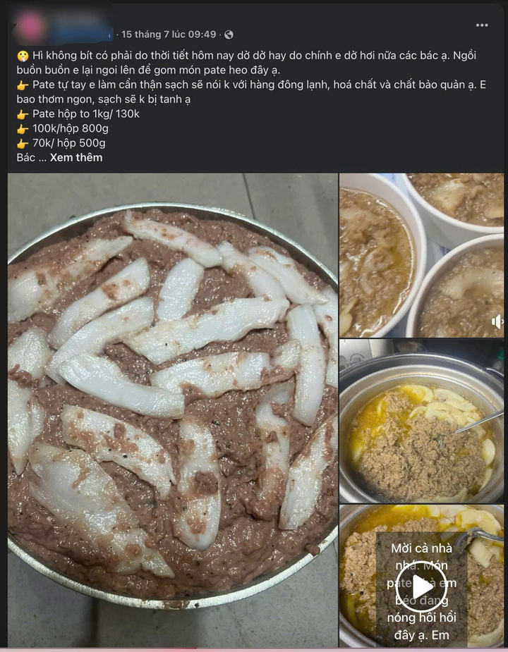 Pate "nhà làm" được rao bán trên mạng xã hội. Ảnh chụp màn hình