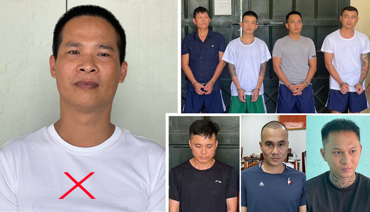 Đối tượng Bùi Quốc Ý (dấu X) và các đàn em thân tín trong băng nhóm bị bắt giữ. Ảnh: Thái Thanh