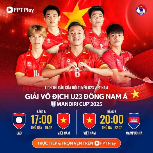 Lịch thi đấu bóng đá ngày 19/7, rạng sáng 20/7 sẽ có trận U23 Việt Nam và U23 Lào tại Giải U23 Đông Nam Á 2025. Ảnh: VFF