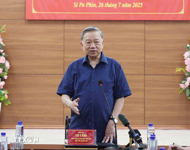 Tổng Bí Thư Tô Lâm phát biểu tại buổi làm việc với xã Si Pa Phìn, tỉnh Điện Biên. Ảnh: TTXVN