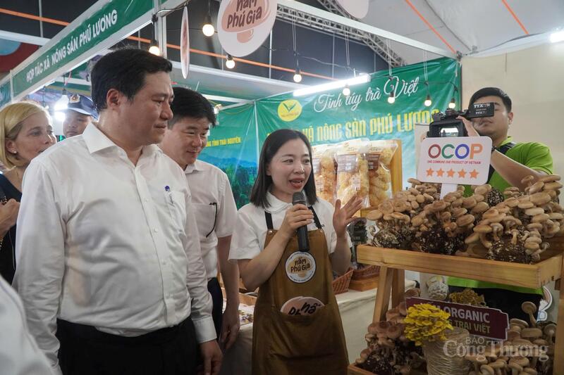 Thứ trưởng Nguyễn Sinh Nhật Tân cùng đoàn đại biểu tham quan các gian hàng tại Hội chợ