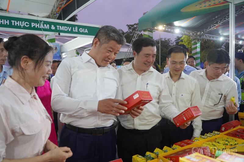 Thứ trưởng Nguyễn Sinh Nhật Tân cùng đoàn đại biểu tham quan các gian hàng tại Hội chợ