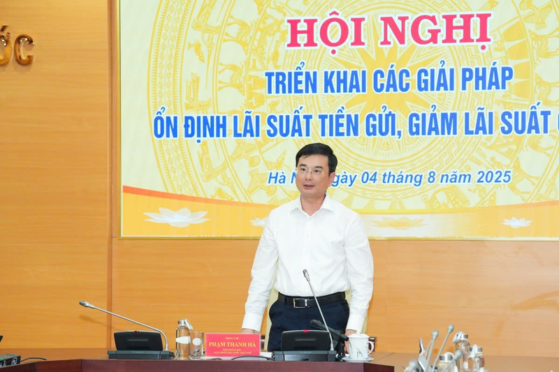 Phó Thống đốc Ngân hàng Nhà nước Phạm Thanh Hà phát biểu tại hội nghị. Ảnh: Hoàng Giáp