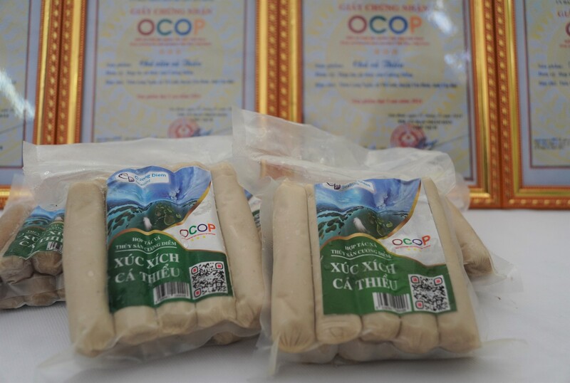 Hợp tác xã thủy sản Cường Diễm nổi bật với hướng đi chế biến sâu, đưa sản phẩm từ cá thiểu trở thành bốn sản phẩm OCOP gồm giò cá thiểu, xúc xích cá thiểu, chả viên cá thiểu và chả cá thiểu. Ảnh: Hà Minh