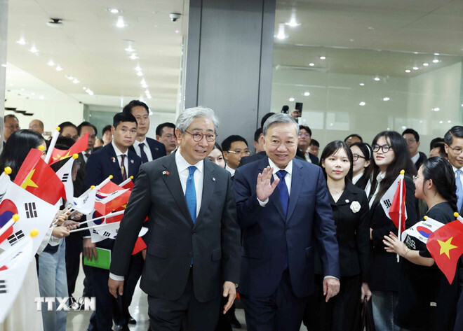 Tổng Bí thư Tô Lâm đến thăm và phát biểu tại Trường Đại học Yonsei. Ảnh: TTXVN