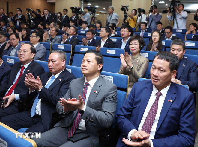 Các đại biểu tham dự buổi phát biểu chính sách của Tổng Bí thư Tô Lâm tại Trường Đại học Yonsei. Ảnh: TTXVN