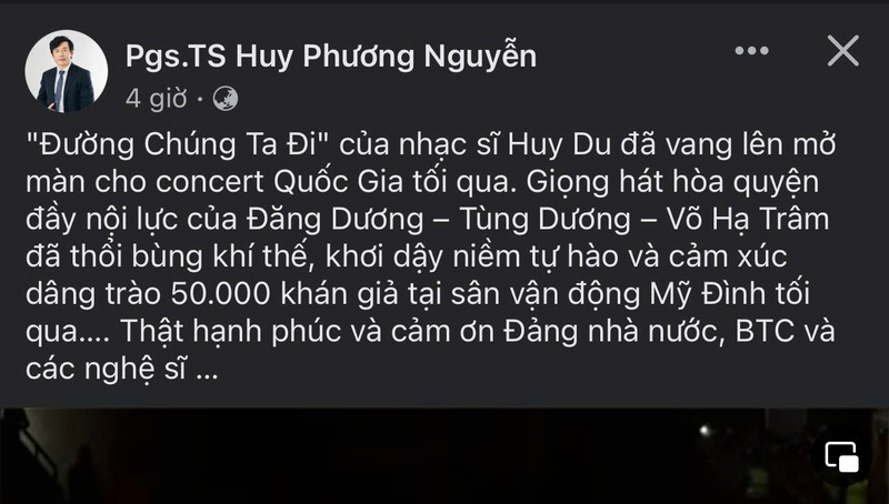 Chia sẻ trên FB cá nhân của PGS.TS Nguyễn Huy Phương