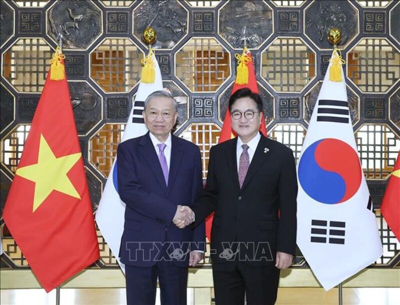 Tổng Bí thư Tô Lâm hội kiến Chủ tịch Quốc hội Hàn Quốc Woo Won Sik. Ảnh: Thống Nhất/TTXVN