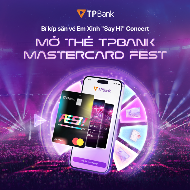 Khách hàng mở mới thẻ TPBank Mastercard FEST trên App TPBank sẽ nhận ngay 5 lượt quay “Vòng quay em xinh”