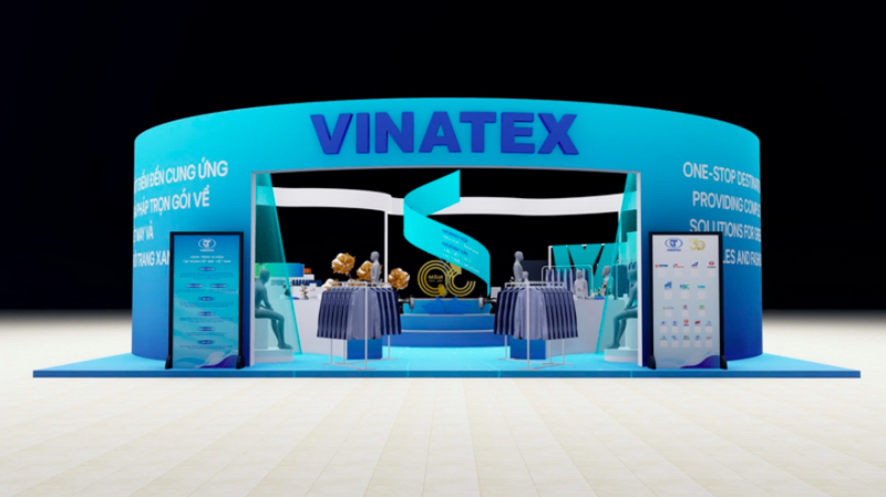 Mô hình gian hàng trưng bày của Tập đoàn Dệt may Việt Nam tại triển lãm. Ảnh: Vinatex