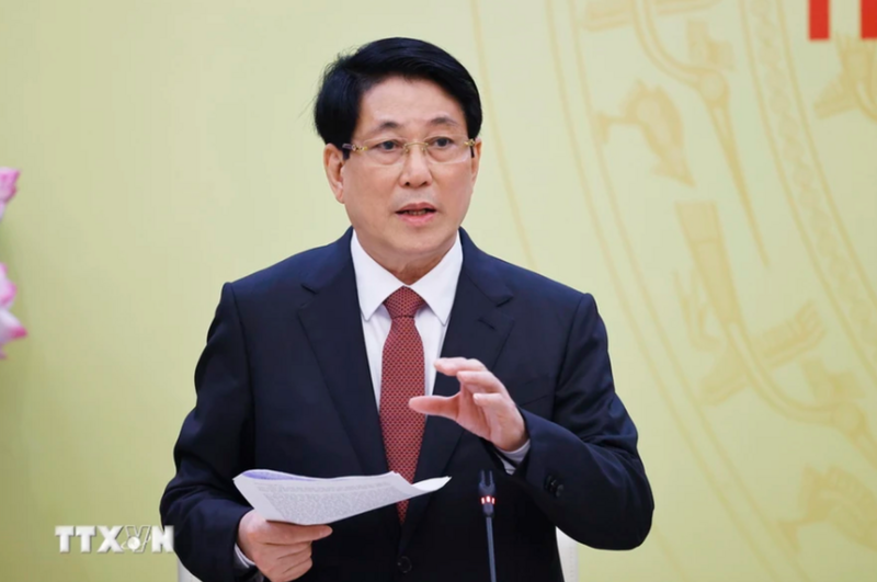 Chủ tịch nước Lương Cường phát biểu tại một buổi thăm và làm việc với Bộ Công an. Ảnh: TTXVN